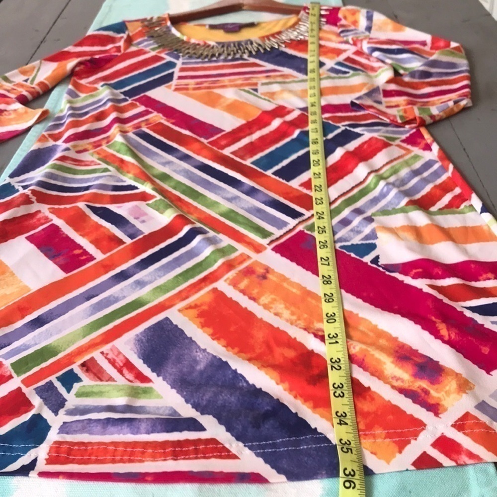 Vintage Argenti Colorful Retro Print Dress Silver Bar Neckline - Picture 8 of 8
